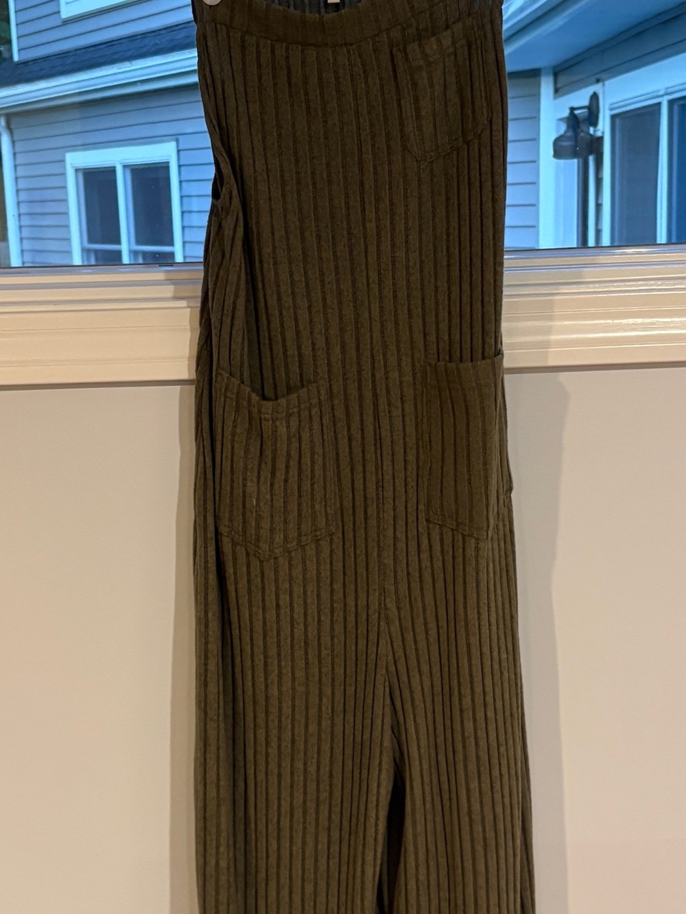 HALARA Olive Ribbed Jumpsuit with Front Patch Pockets